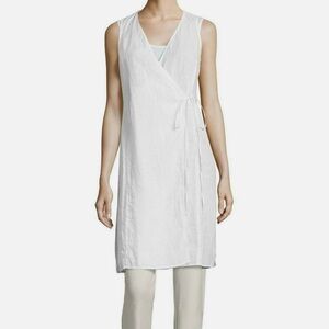 Eileen Fisher White Organic Linen Sleeveless Wrap Dress Tunic Layering — Size L